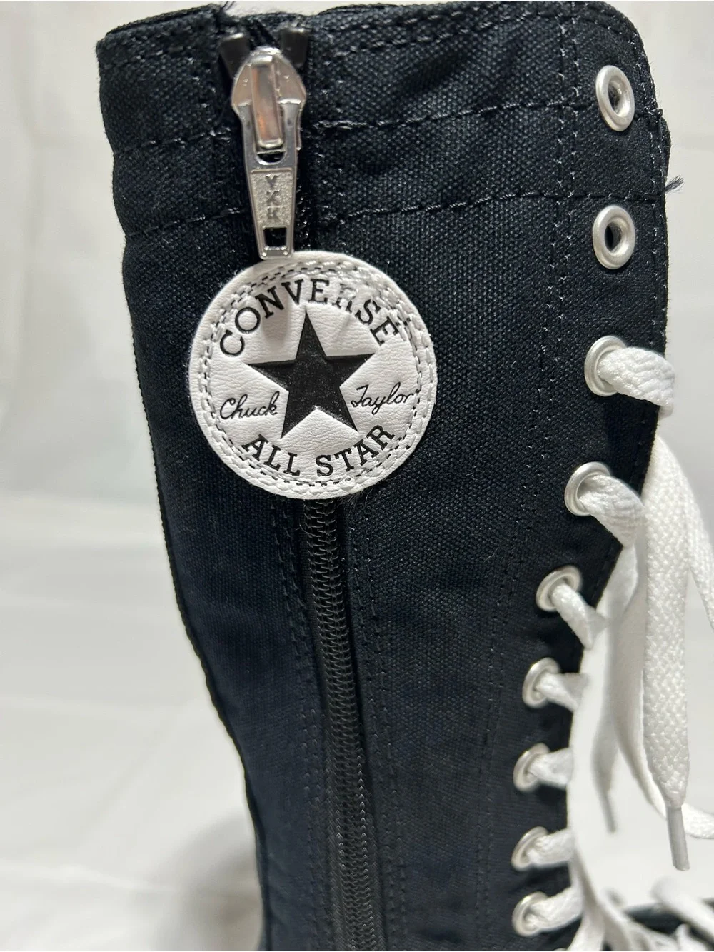 Size 13 Converse Black and White Knee-High Lace-Up Kids Sneakers